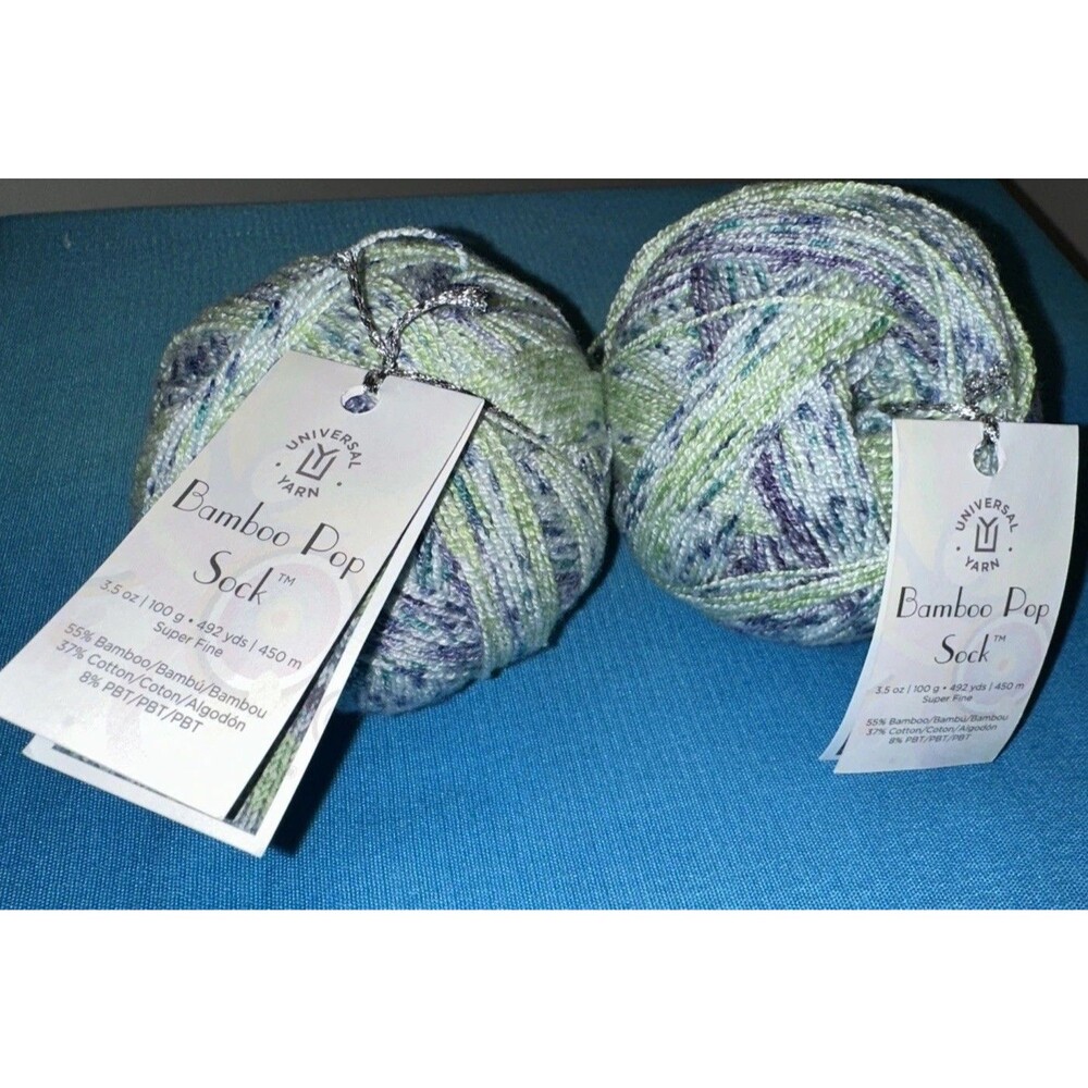 2x UNIVERSAL YARN Bamboo Pop Sock Yarn- 100g 450m Super Fine 403 Morning Glory